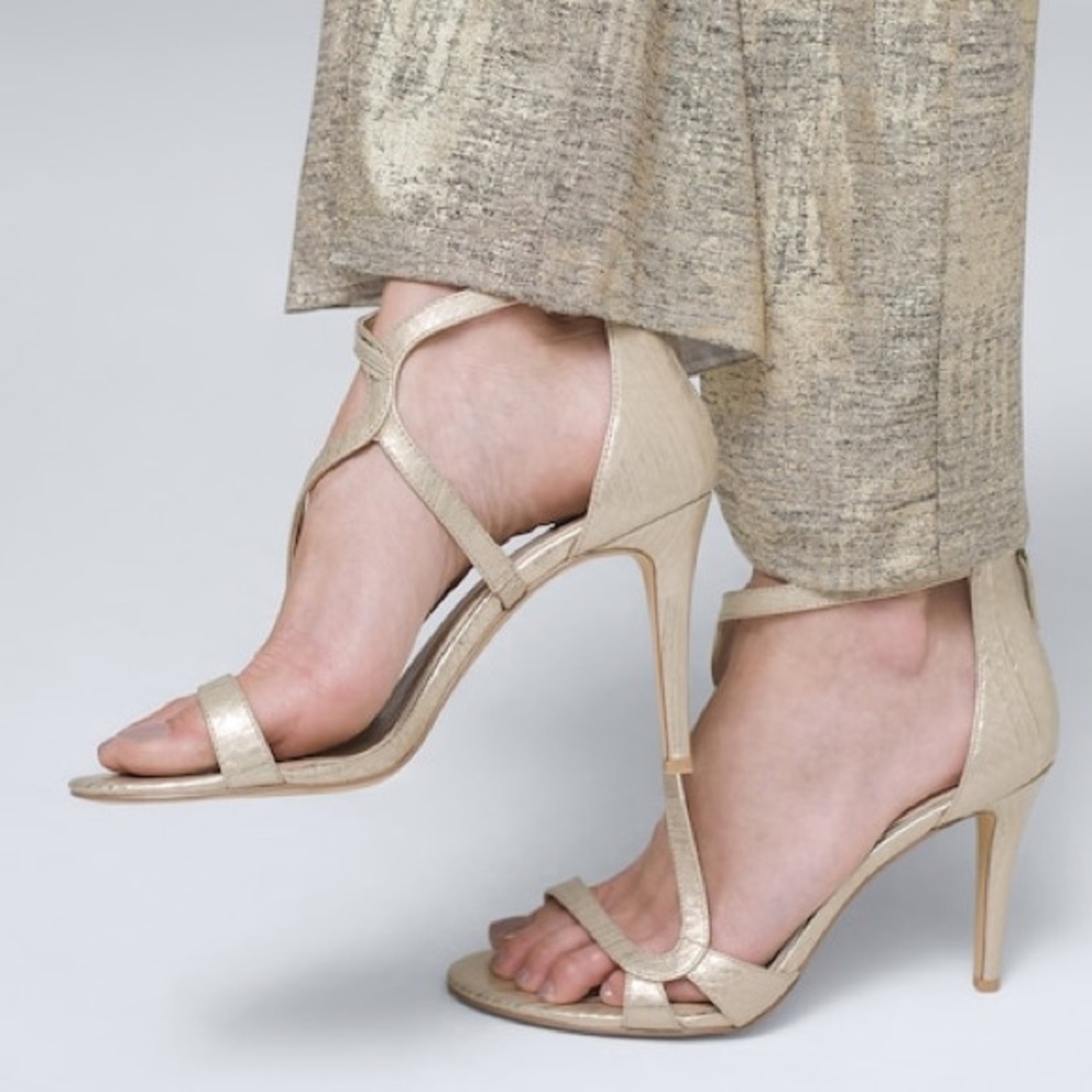 EMBOSSED STRAPPY METALLIC LEATHER HEELS - Picture 3 of 3